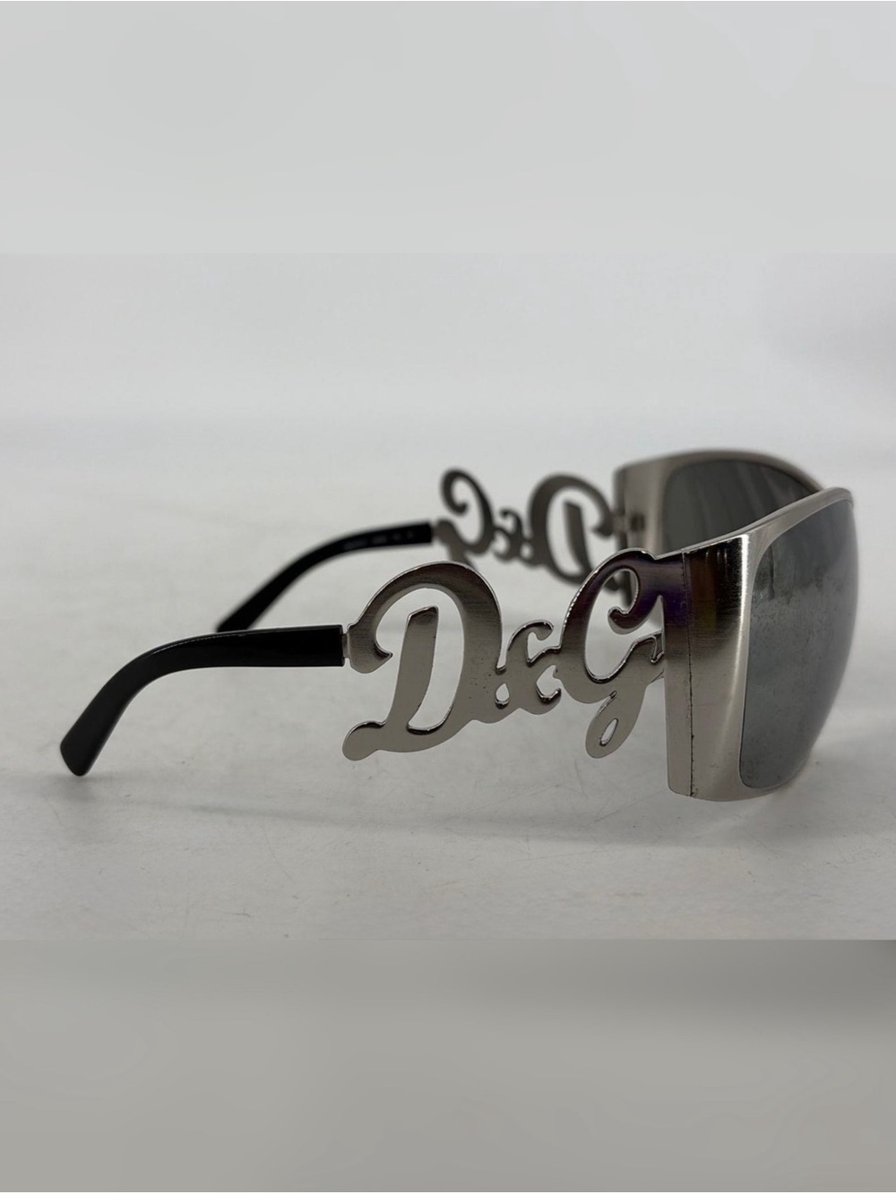 Y2K Dolce & Gabbana Silver Logo Side Shield Sunglasses - Silver/Black - Picture 2 of 5